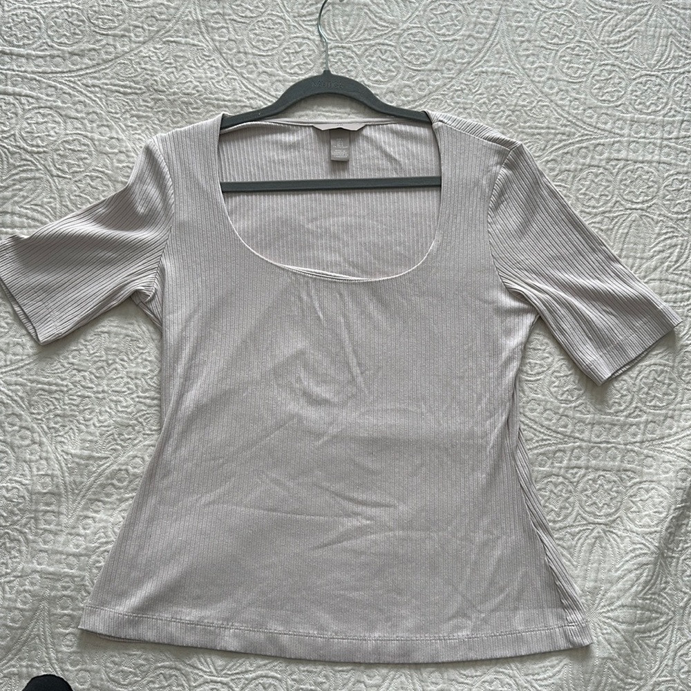 H&M Shortsleeve Gray/light beige Top